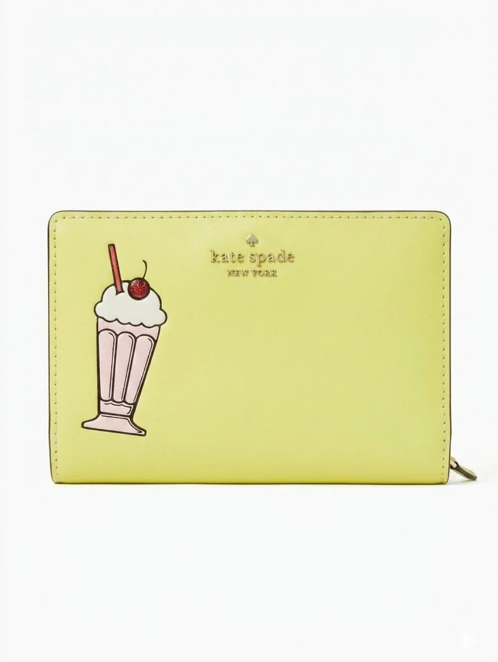 kate spade New York Yellow Leather Wallet With Milkshake Graphic